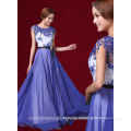 Alibaba Elegant Long New Designer Cap SLeeve Blue Color Chiffon Beach Lace Evening Dresses Or Bridesmaid Dress LE26